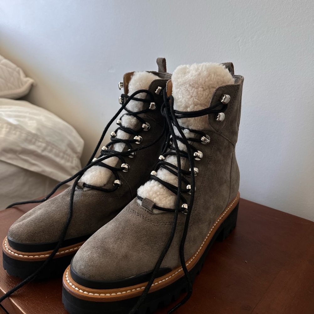 Marc Fisher izzie Suede shearling Lace-Up Boots